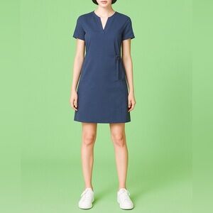 Luc Fontaine Dress Size 8 Navy Blue Short Sleeve Utility Casual Stretch Travel